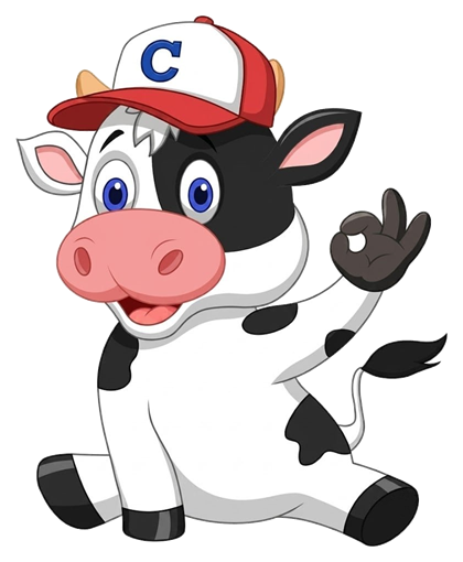 Cany the cow giving an okay sign